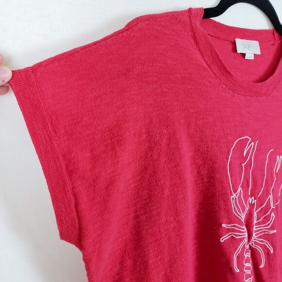 Loft Embroidered Lobster Sweater Tee Womens L Red Fisherman Coastal Nautical - Picture 2 of 10